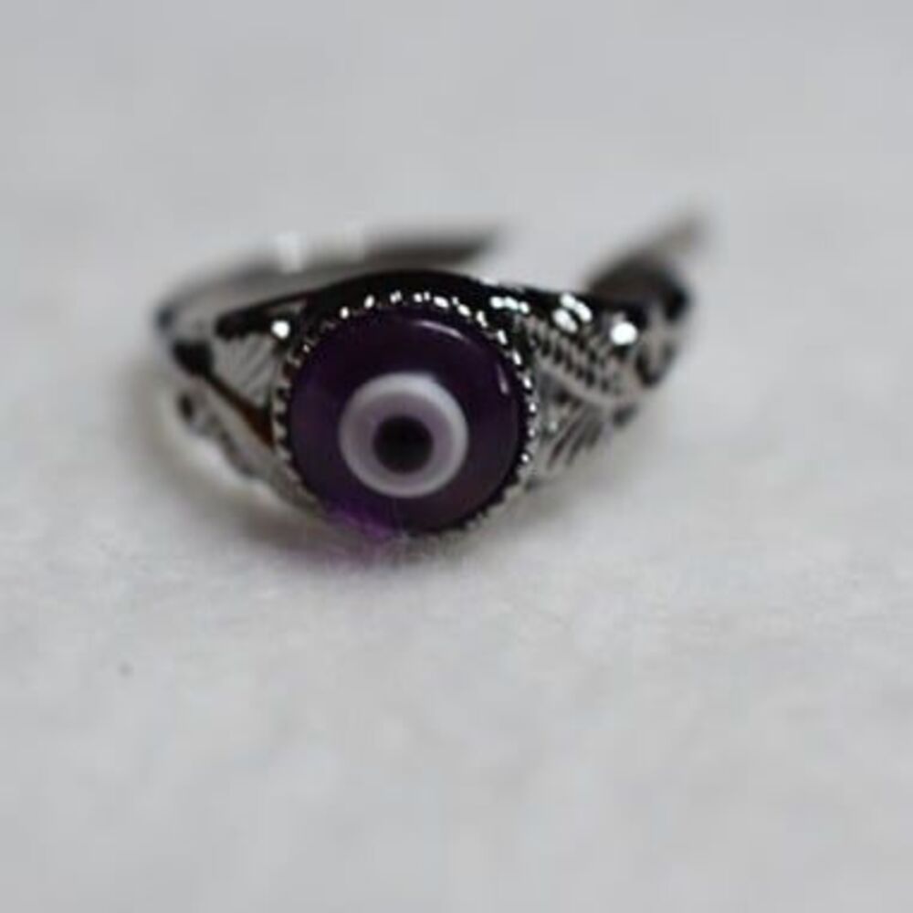 Purple Evil Eye ( Wisdom) Goth Witchy Silver Tone Metal Alloy Unisex Size 9 Ring